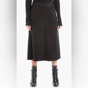 Women Max Studio Faux Suede Elegant Black A-Line Midi Skirt Medium NWT